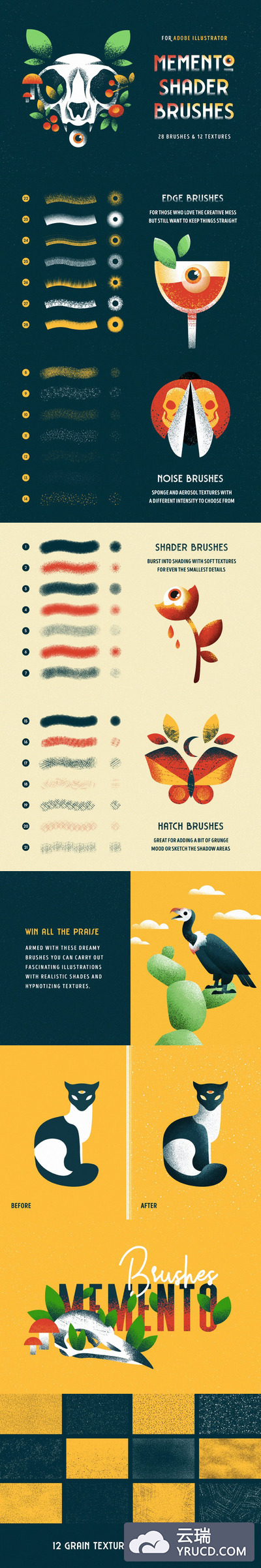 高品质的时尚高端illustrator手绘复古优雅画笔笔刷背景底纹纹理集合