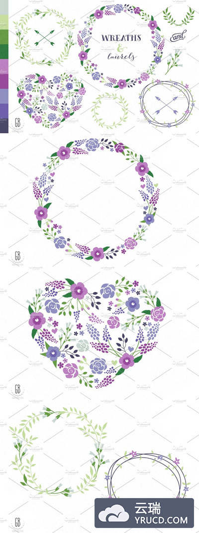 花卉花圈插画 Flower wreaths paper goods col21