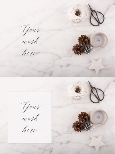 北欧圣诞风格设计模板 Nordic Christmas styled flatlay