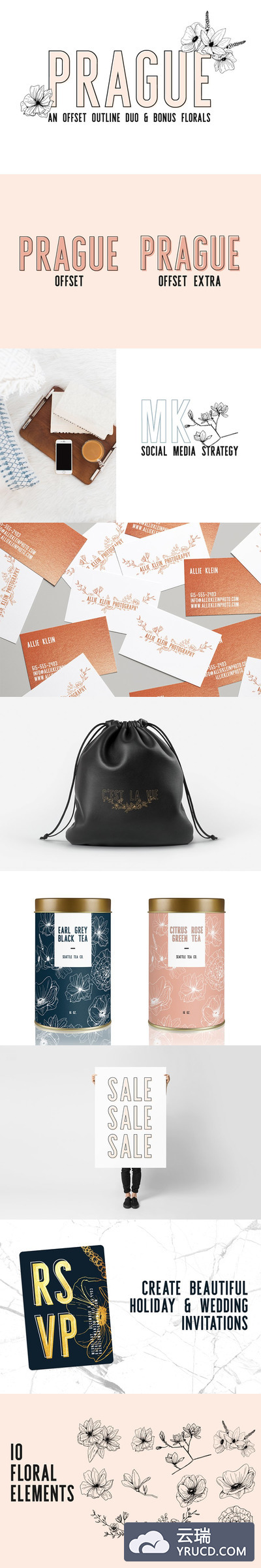 具有个性的设计字体 Prague | Font Duo + Florals