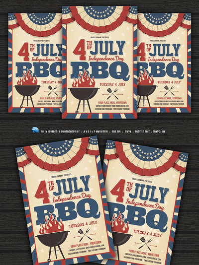 烧烤传单制作 4th of July BBQ Flyer