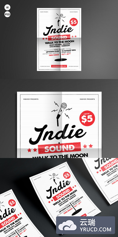 简单的活动通知海报设计 Indie Sound Flyer