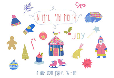 明亮的圣诞节元素插画 Bright and merry christmas clipart
