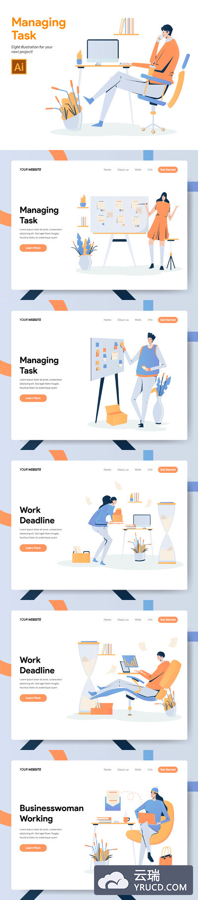 商业插画工作场景任务管理概念素材下载[Ai]