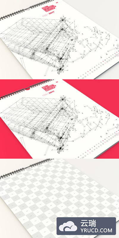 透视墙肖像日历模型 Perspective Wall Portrait Calendar Close Up Mockup