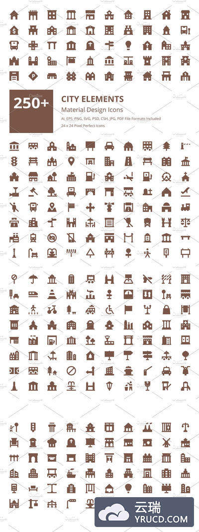 城市建筑图标素材 250+ City Elements Material Icons