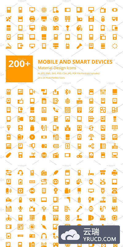 智能移动矢量图标 200+ Mobile and Smart Devices Icons