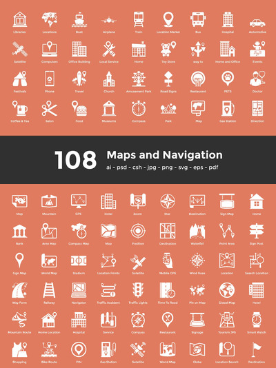 地图和导航图标下载 108 Maps and Navigation Icons