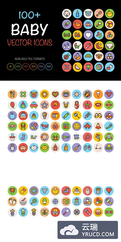 母婴产品图标素材 100+ Baby Colored Vector Icons