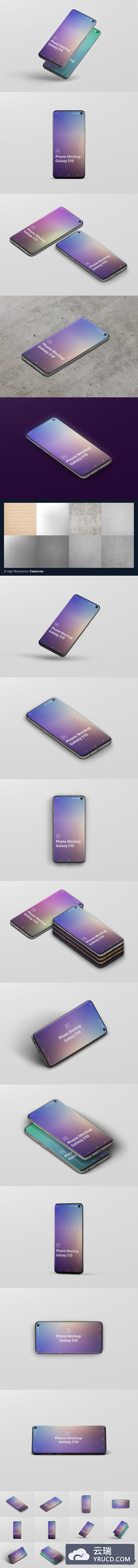 时尚高端逼真质感的三星安卓手机galaxy S10 UI样机展示模型mockups