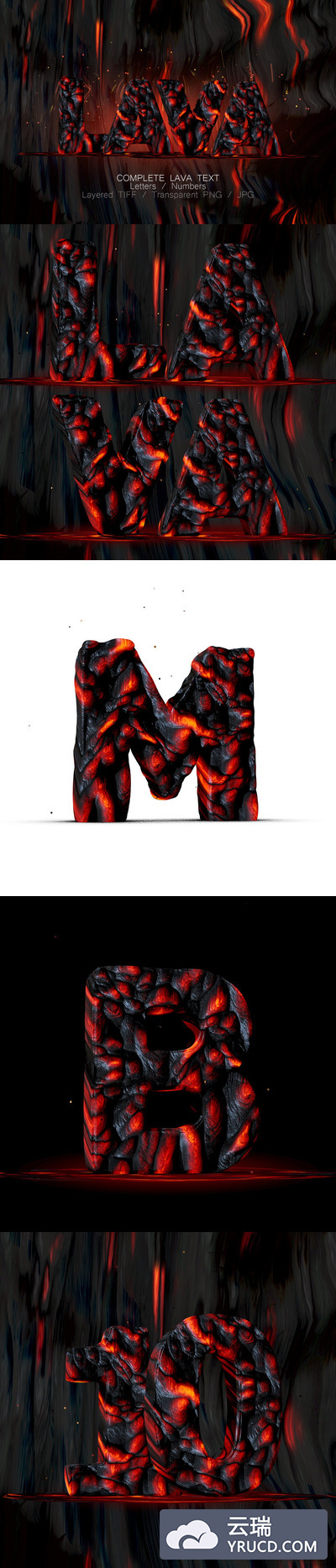 高品质的震撼燃烧熔岩字母和数字字体集合艺术字字体下载