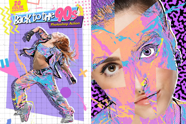 90年代抽象孟菲斯风格照片处理效果ps动作