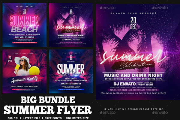 夏季海滩派对邀请传单设计套装