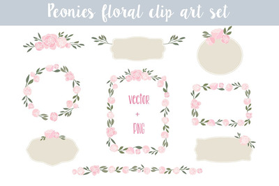 月季插画素材 Peonies Floral clip art set 2