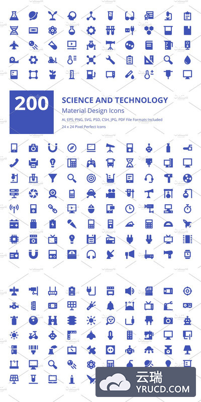 科技技术矢量图标 200 Science and Technology Icons