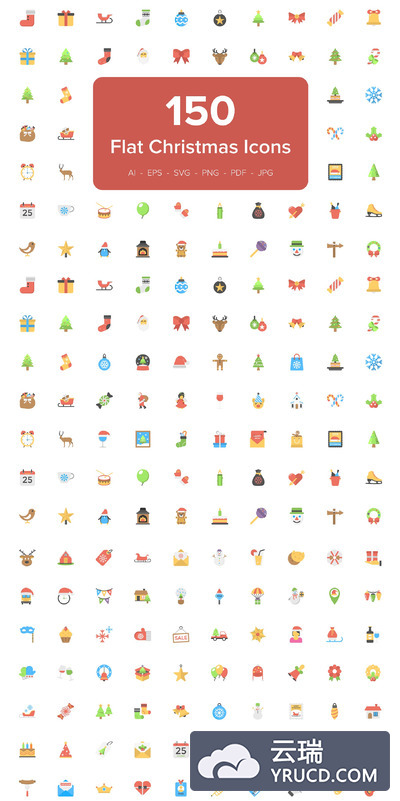圣诞节图标素材 150 Christmas Flat Vector Icons