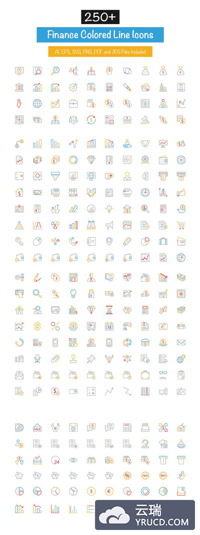 金融线型矢量图标 250+ Finance Colored Line Icons