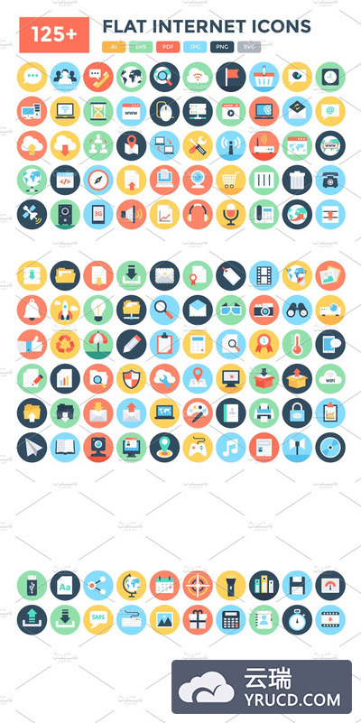 扁平化互联网图标素材 125+ Flat Internet Icons