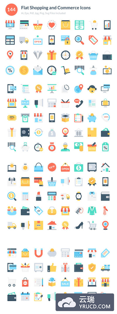 电商购物图标素材 Flat Shopping and Commerce Icons