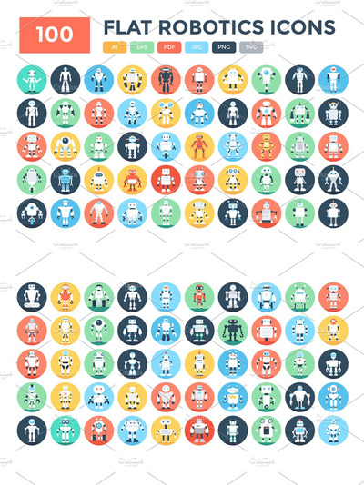 机器人矢量图标 100 Flat Robotics Vector Icons