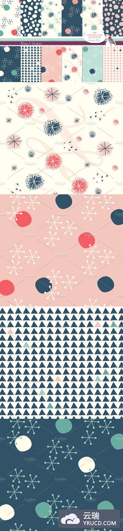 经典图案素材背景纹理 Vintage Jacks Digital Pattern Set 2