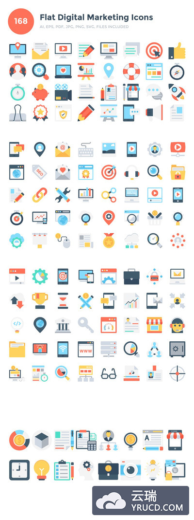 扁平化市场图标素材 168 Flat Digital Marketing Icons