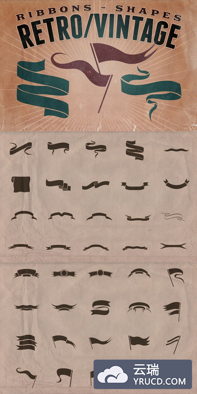 经典复古元素图形 Retro/Vintage shapes - Ribbons