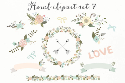 薄荷和桃子插花艺术 mint and peach floral clip art