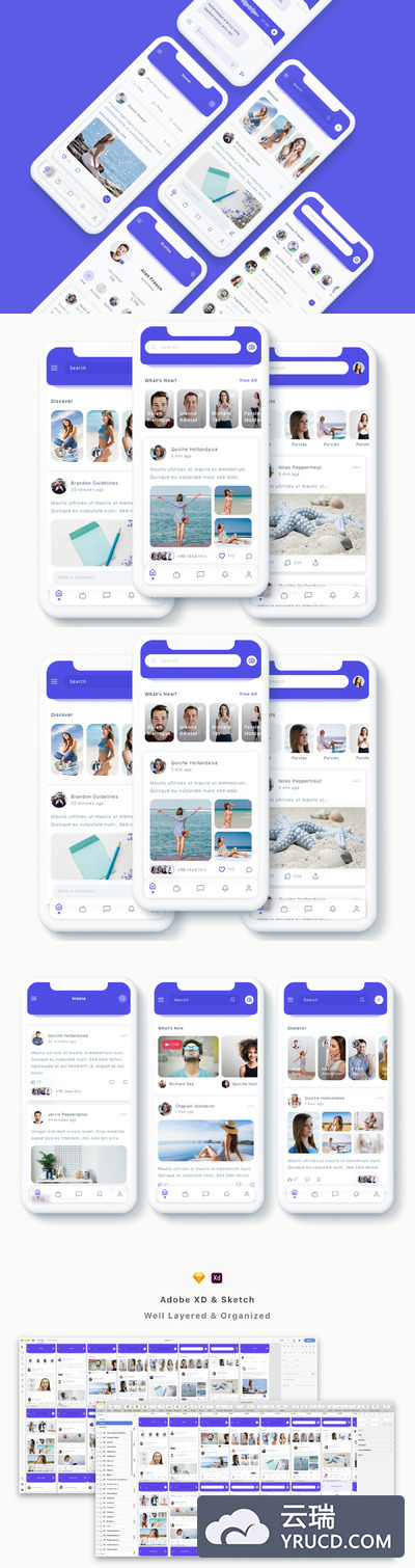 完美的多功能社交产品app设计iOS Ui模板套装下载[Sketch,XD]