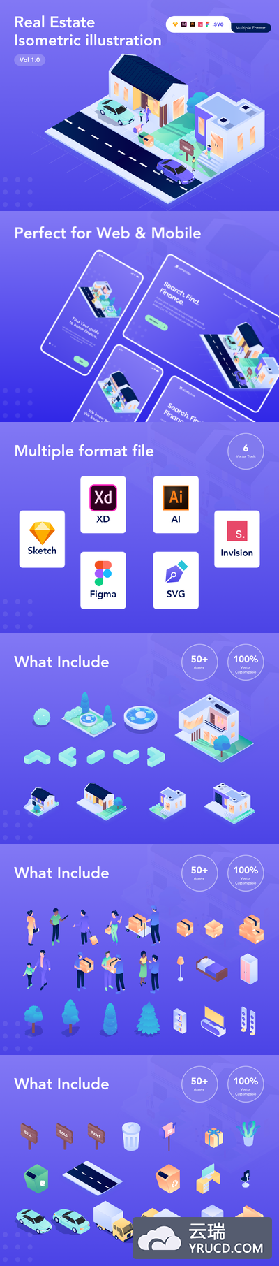 2.5D风格的房产创意插图矢量插画下载[Sketch,XD,Fig,Ai]