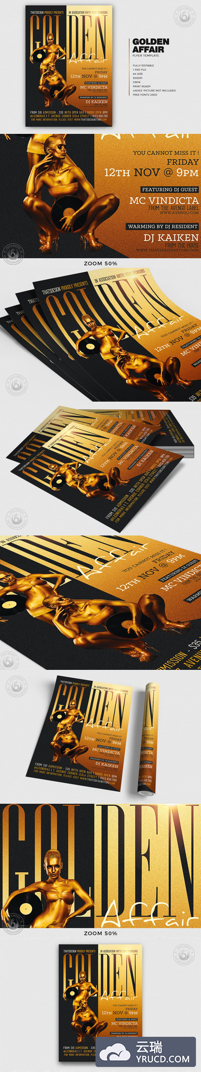 时尚高端震撼的轻奢土豪金房地产海报宣传单DM设计模板