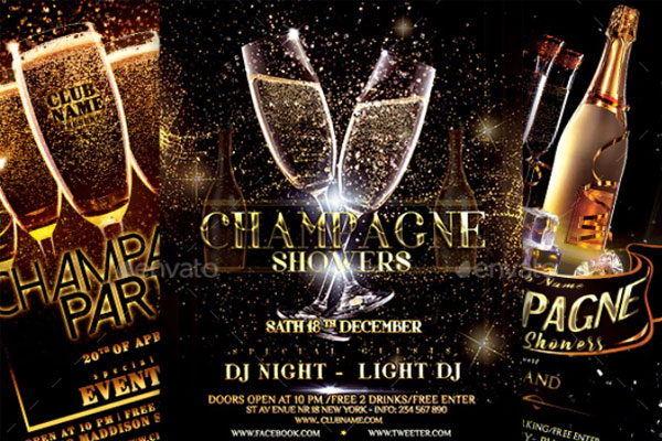 香槟派对活动邀请传单套装