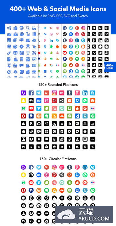国外海量社交网络品牌矢量图标大全下载[Sketch,EPS]