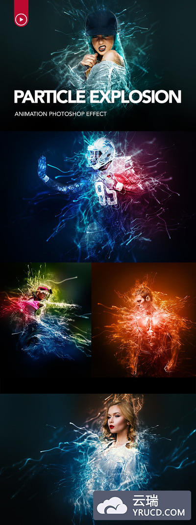 震撼的Gif动画闪电粒子爆炸Photoshop动作