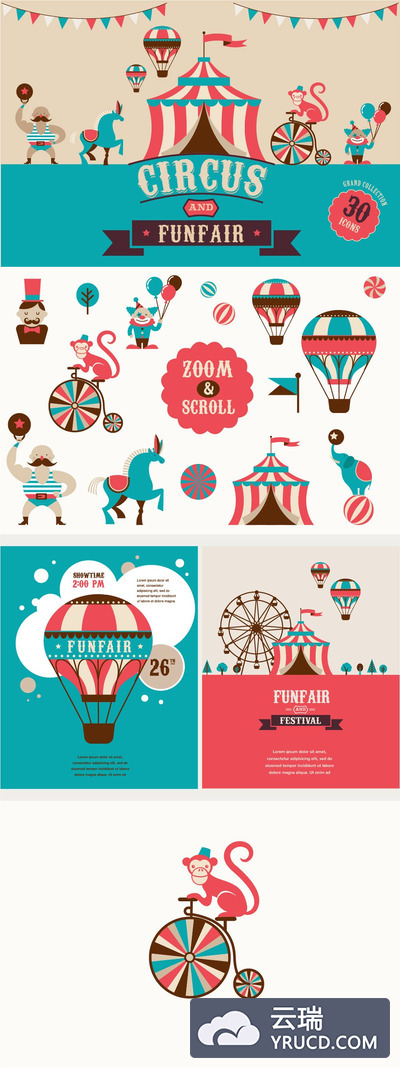 马戏团插画图标 Circus & Funfair icons  templates