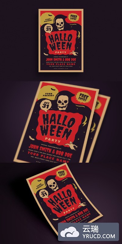 经典万圣节海报设计 Retro Old Halloween Event Flyer