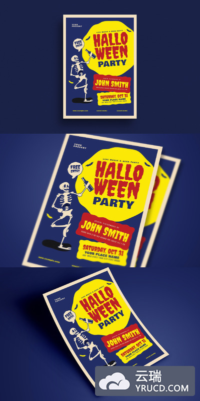 万圣节手绘海报设计 Old Retro Halloween Party Flyer