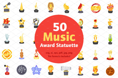 50个音乐奖小雕像图标设计 50 Music Award Statuette Vectors