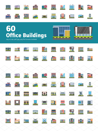 办公室楼房矢量图标 60 Office Building Icons