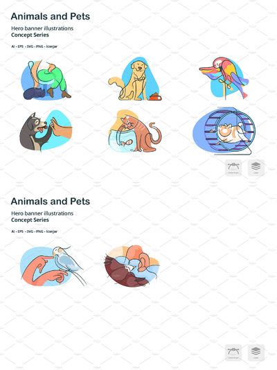 动物涂鸦矢量插画 Animals Doodle Line Icons