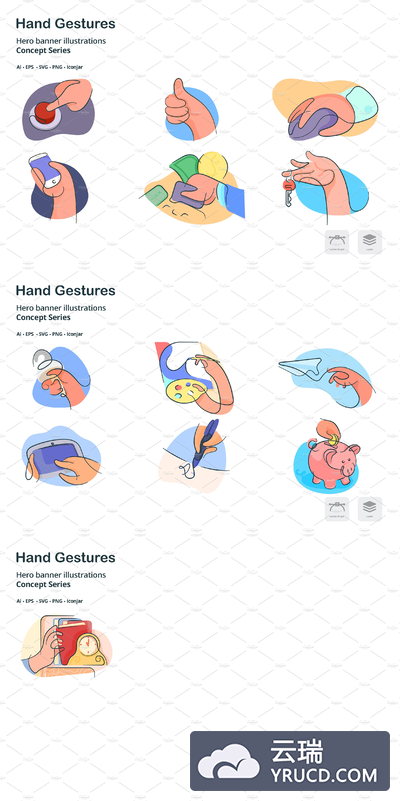 手势涂鸦线条图标下载 Hand Gestures Doodle Line Icons