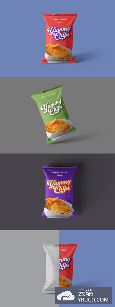 高品质的逼真质感薯片食品包装设计VI样机展示模型mockups