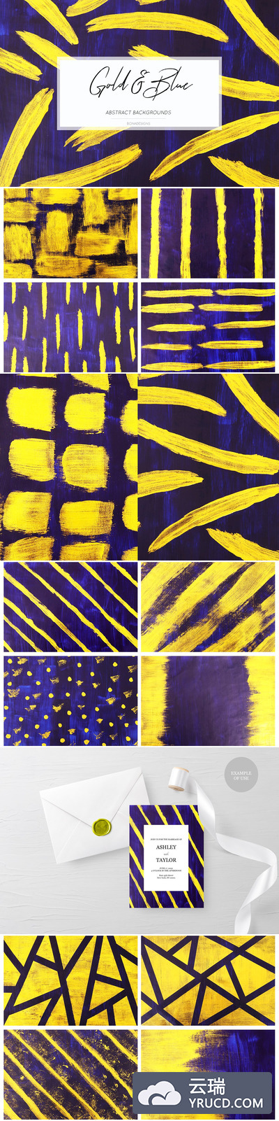 手绘高分辨率金蓝色抽象背景图案设计素材