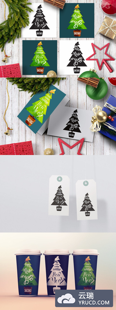 2020鼠年新年&圣诞节节日卡片模板与元素下载[EPS]