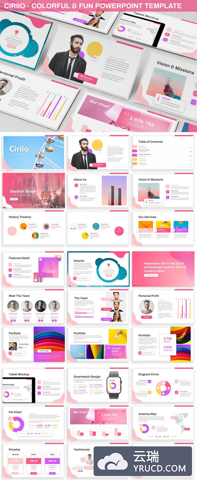 多彩粉色精美ppt模板下载[PPTX]