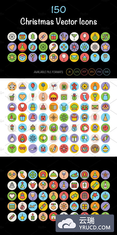 圣诞节矢量图标 150 Christmas Vector Icons