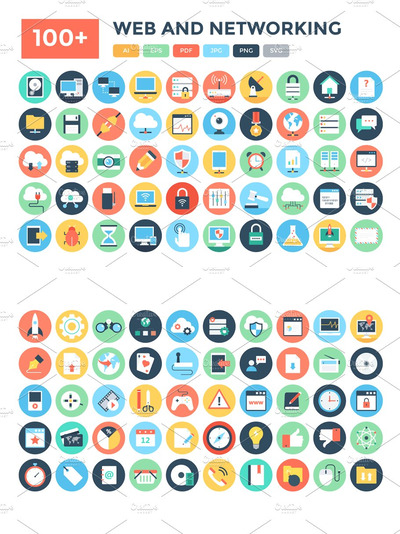 100+平面网络图标素材 100+ Flat Web and Networking Icons