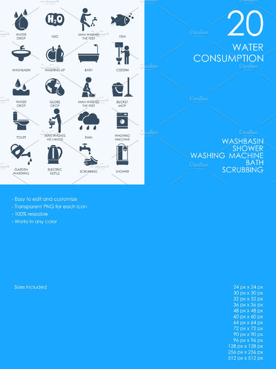 水资源的图标素材 Water consumption icons