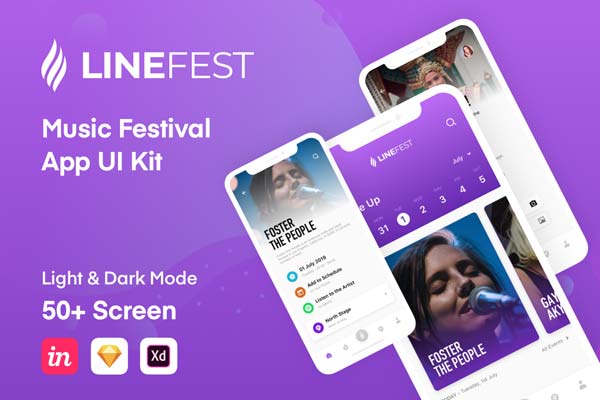 带暗黑模式的音乐音频产品app设计iOS Ui模板套装下载[Sketch,XD]