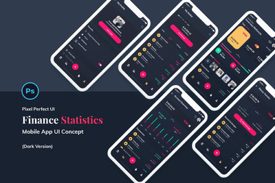 时尚高端简约多用途的金融钱包移动应用程序APP Ui Kit黑暗版本(PSD)